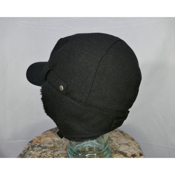 Calvin Klein Black Trapper Trooper Hat Chin Strap Ear Flaps Faux Fur One Size - Picture 5 of 16